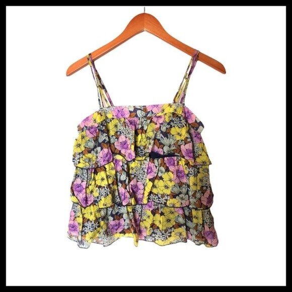 Anthropologie Leifnotes Floral Tank Top‎ Blouse size 2 Strappy Ruffles - Picture 2 of 9